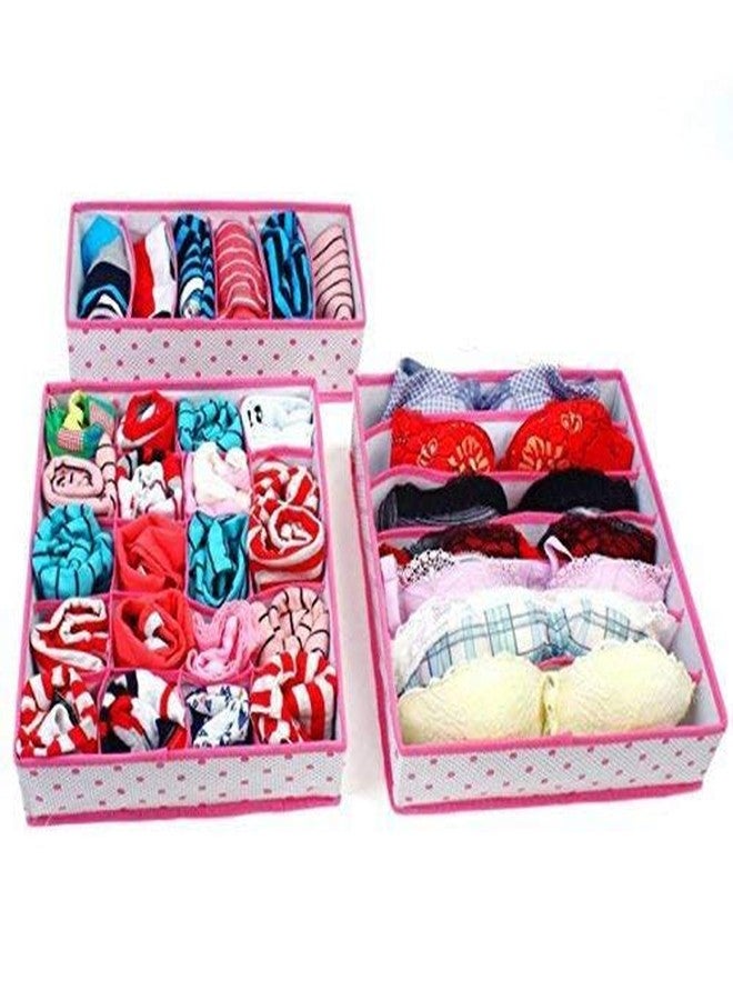 ستايليز مجموعة ستايليز المكونة من 3 فواصل أدراج قابلة للطي، صناديق تخزين، صندوق تخزين ملابس داخلية، منظمات خزانة ملابس، منظم تحت السرير للملابس والأحذية والملابس الداخلية وحمالات الصدر والجوارب (وردي منقط) - Image 1